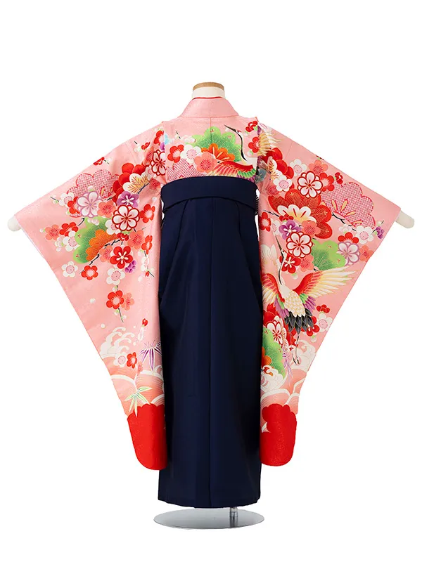 女児卒園袴【刺繍袴】ツル　ピンク