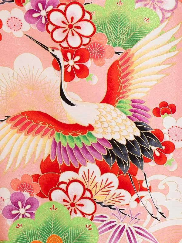 女児卒園袴【刺繍袴】ツル　ピンク