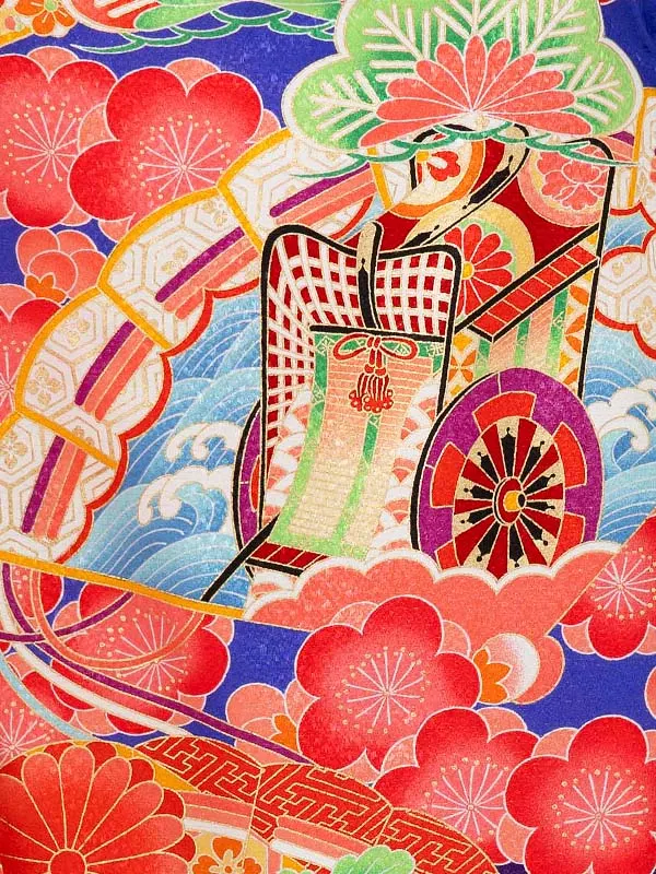 女児卒園袴【刺繍袴】御所車に扇面　紺