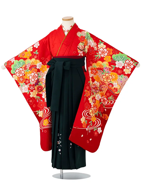 女児卒園袴【刺繍袴】貝桶　赤