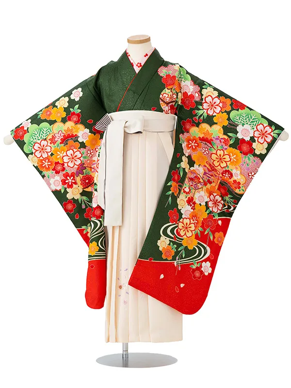 女児卒園袴【刺繍袴】貝桶　グリーン