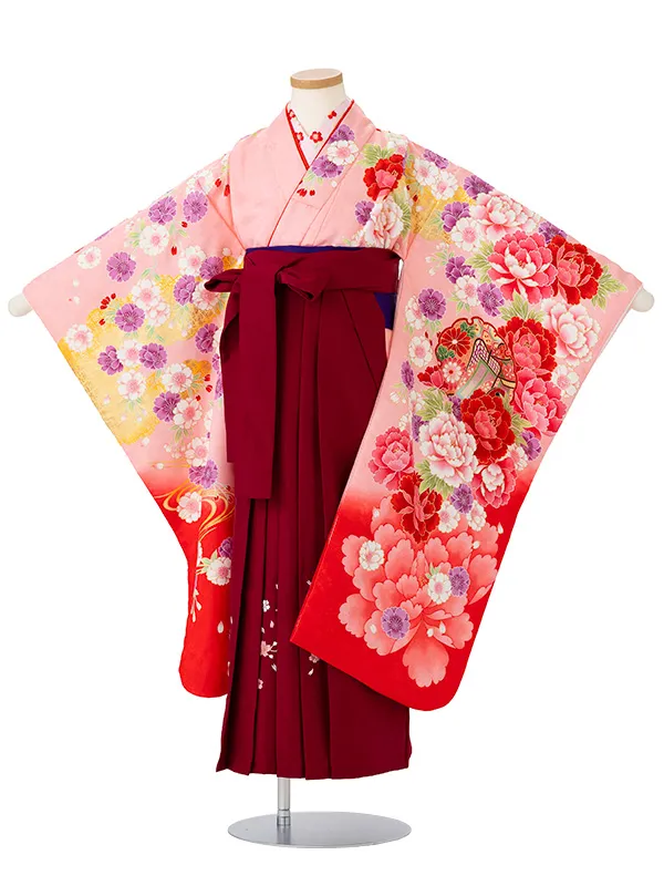 女児卒園袴【刺繍袴】御所車に雪輪　ピンク