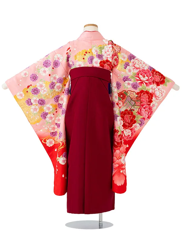 女児卒園袴【刺繍袴】御所車に雪輪　ピンク