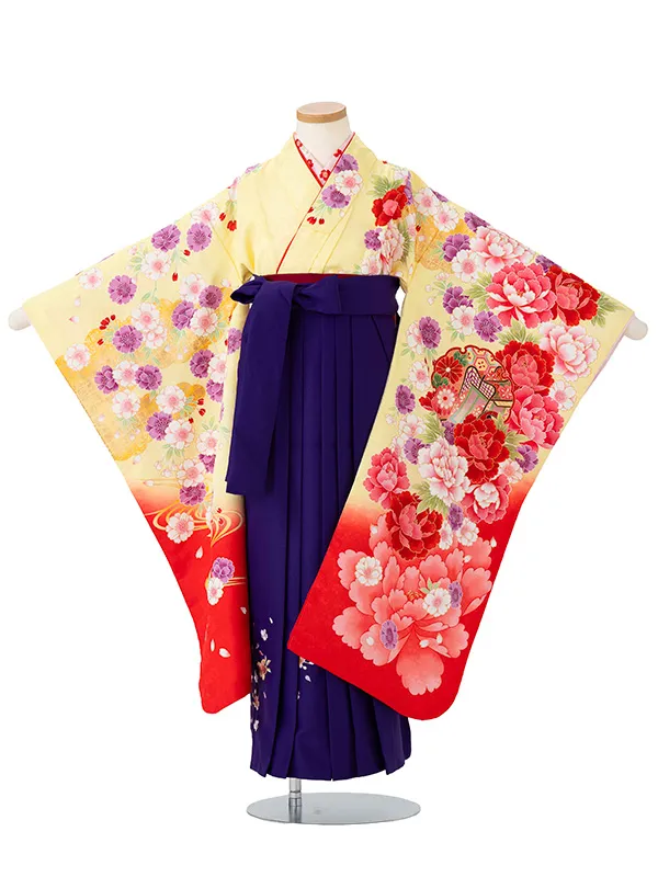 女児卒園袴【刺繍袴】御所車に雪輪　クリーム