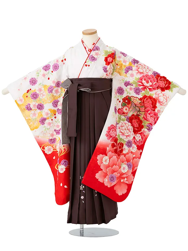 女児卒園袴【刺繍袴】御所車に雪輪　白