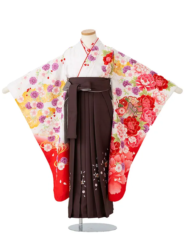 女児卒園袴【刺繍袴】御所車に雪輪　白