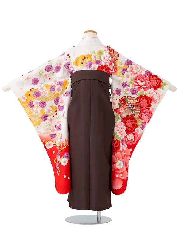 女児卒園袴【刺繍袴】御所車に雪輪　白