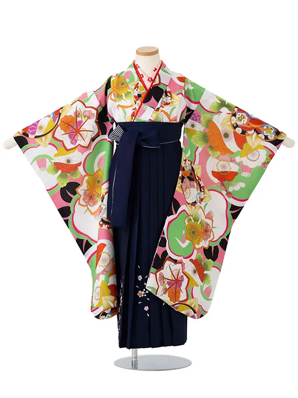 女児卒園袴【刺繍袴】洋風椿　グリーン