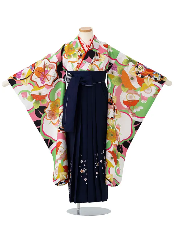 女児卒園袴【刺繍袴】洋風椿　グリーン