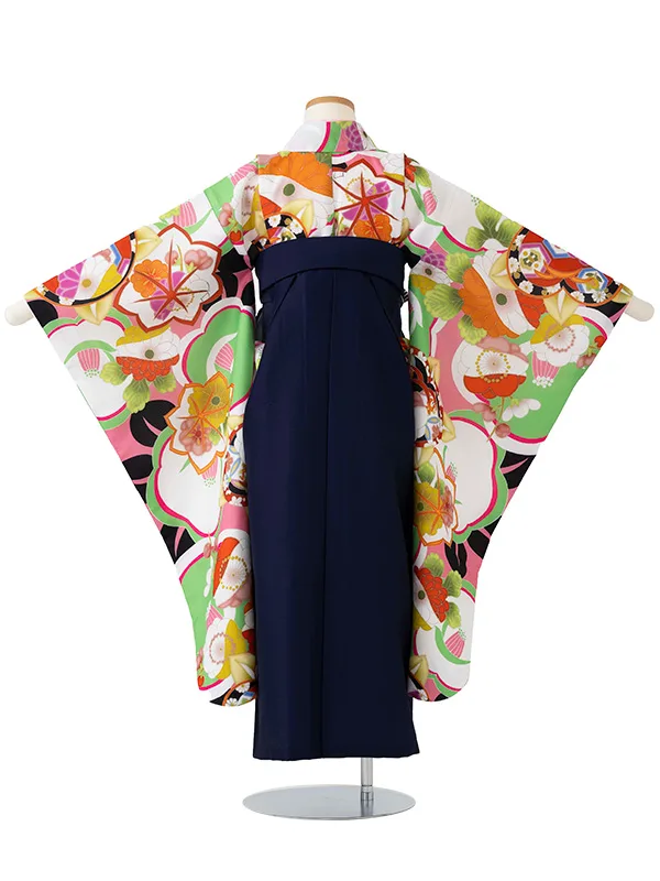 女児卒園袴【刺繍袴】洋風椿　グリーン