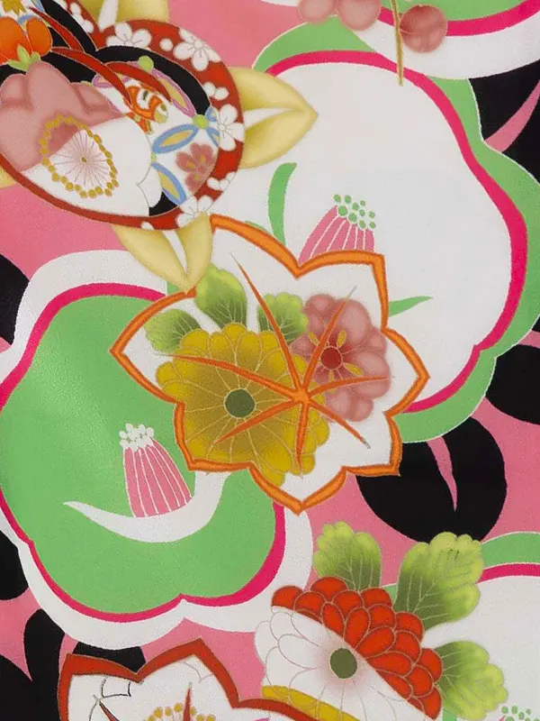 女児卒園袴【刺繍袴】洋風椿　グリーン