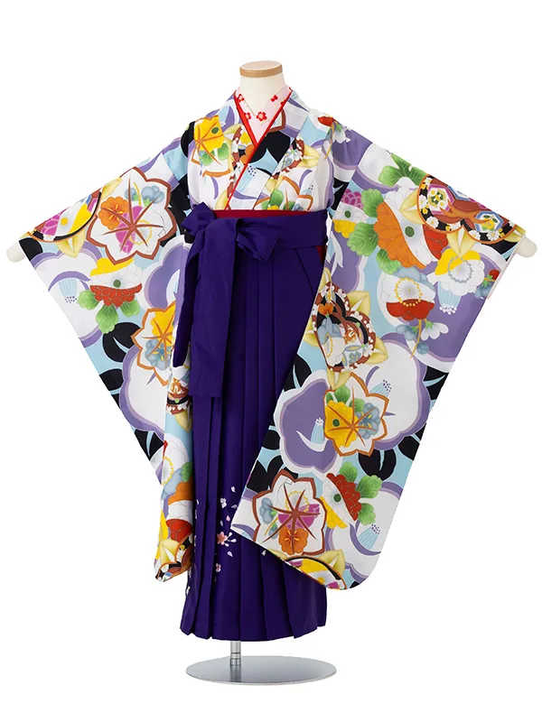 女児卒園袴【刺繍袴】洋風椿　ブルー