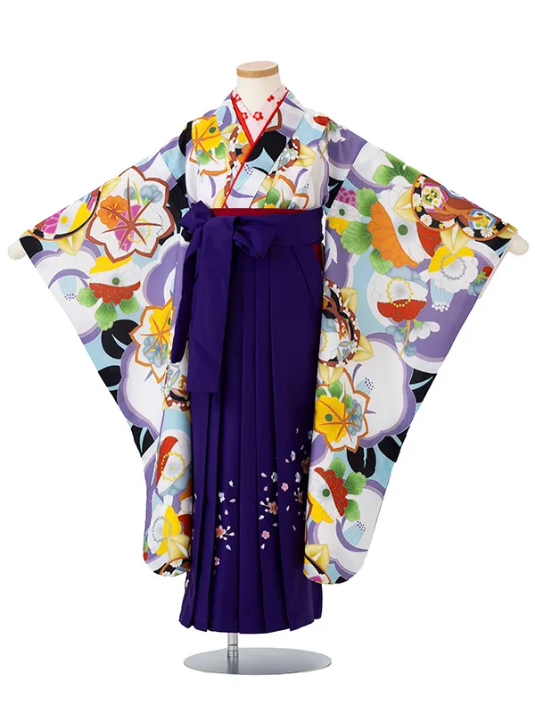 女児卒園袴【刺繍袴】洋風椿　ブルー