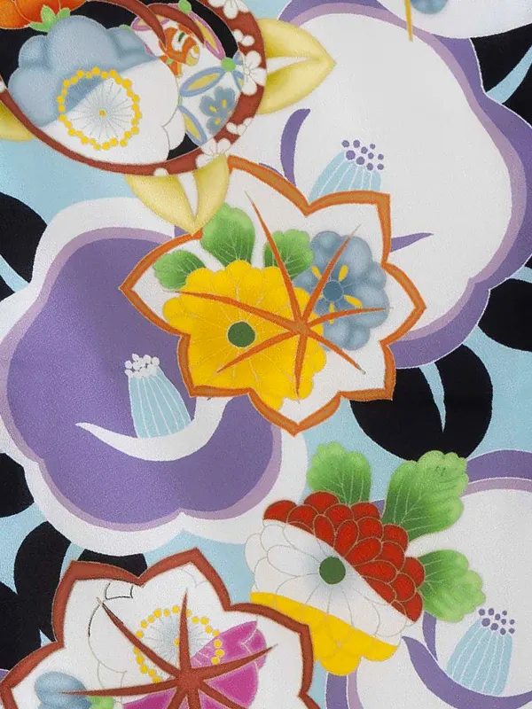 女児卒園袴【刺繍袴】洋風椿　ブルー