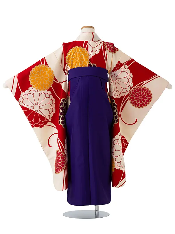 女児卒園袴【刺繍袴】菊に染分け　赤クリーム