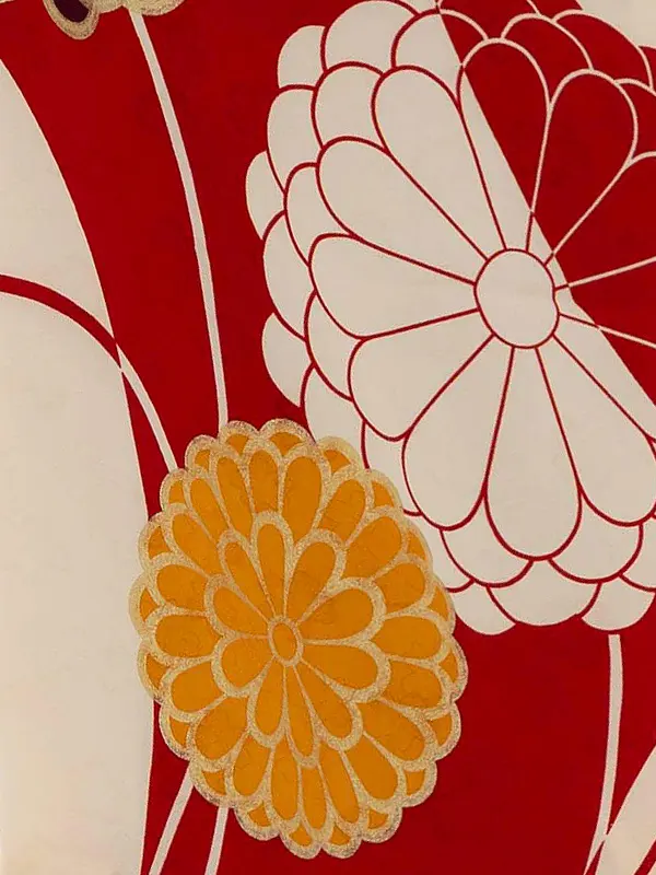 女児卒園袴【刺繍袴】菊に染分け　赤クリーム