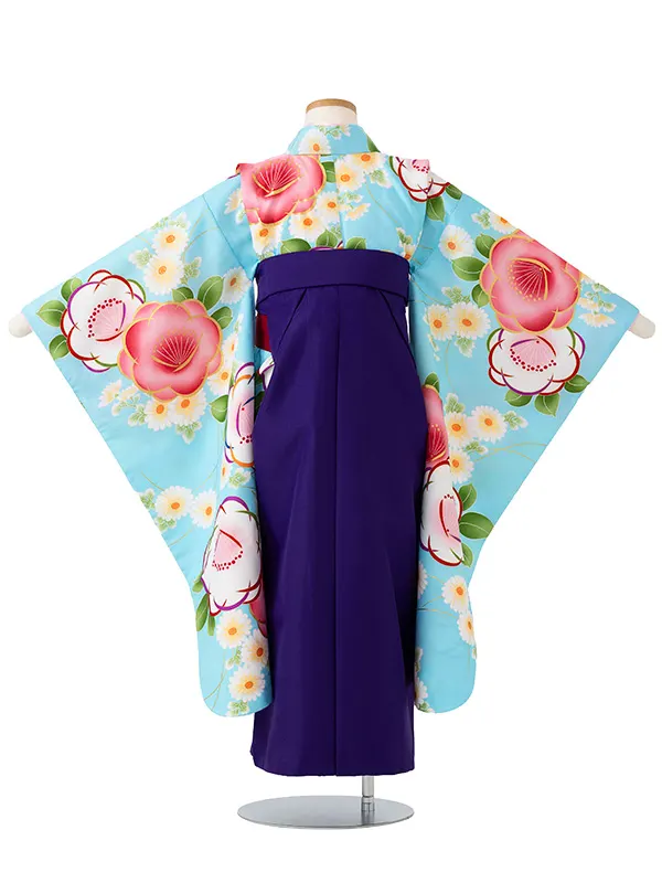女児卒園袴【刺繍袴】椿　ブルー
