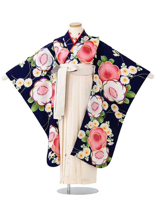 女児卒園袴【刺繍袴】椿　紺