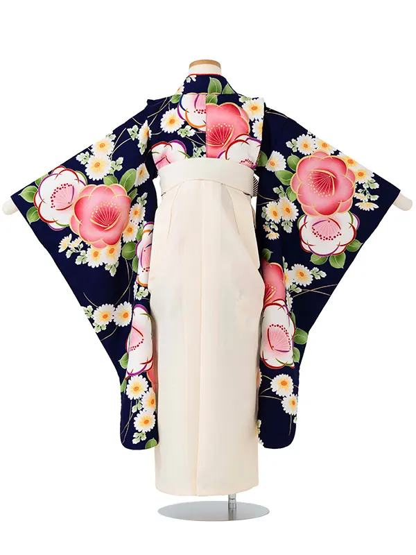 女児卒園袴【刺繍袴】椿　紺