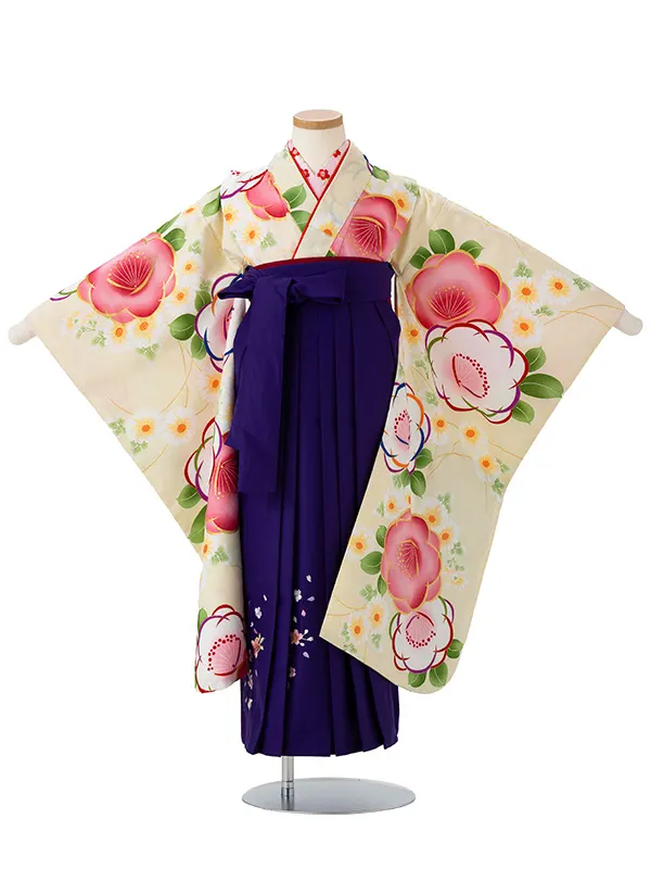女児卒園袴【刺繍袴】椿　クリーム