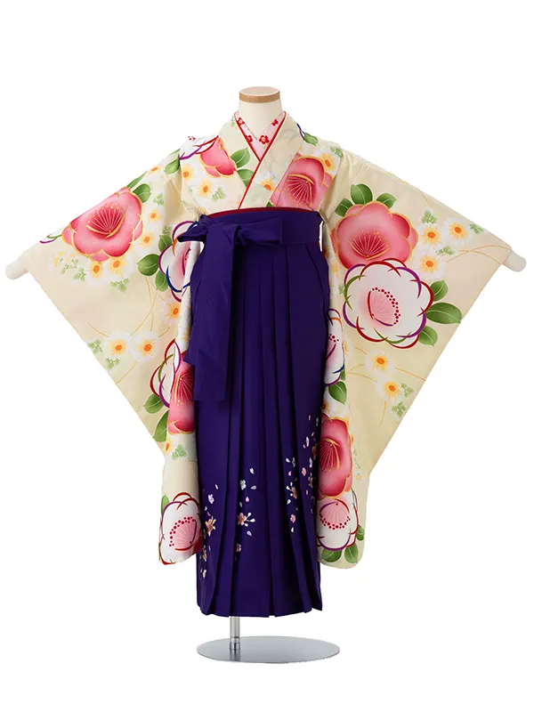 女児卒園袴【刺繍袴】椿　クリーム