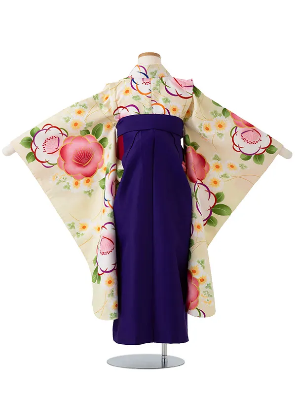 女児卒園袴【刺繍袴】椿　クリーム