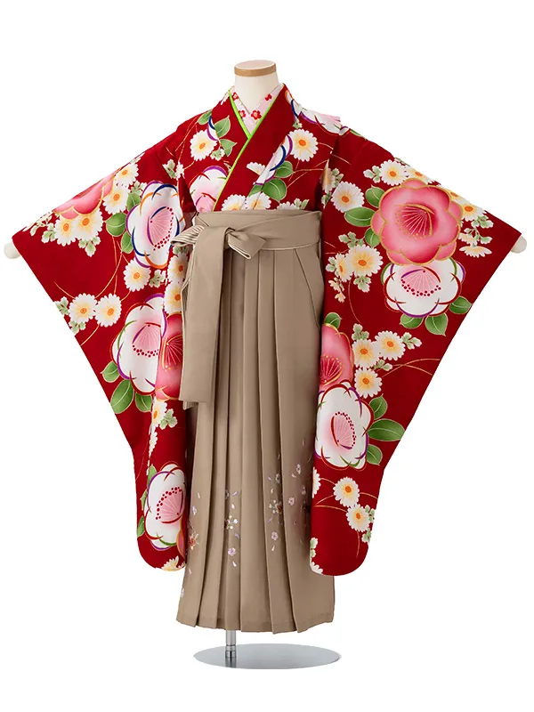 女児卒園袴【刺繍袴】椿　赤