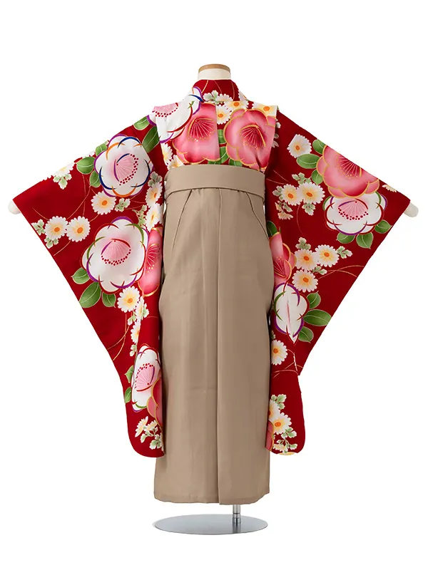 女児卒園袴【刺繍袴】椿　赤