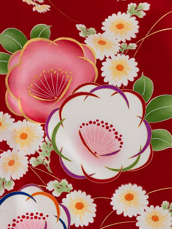 女児卒園袴【刺繍袴】椿　赤