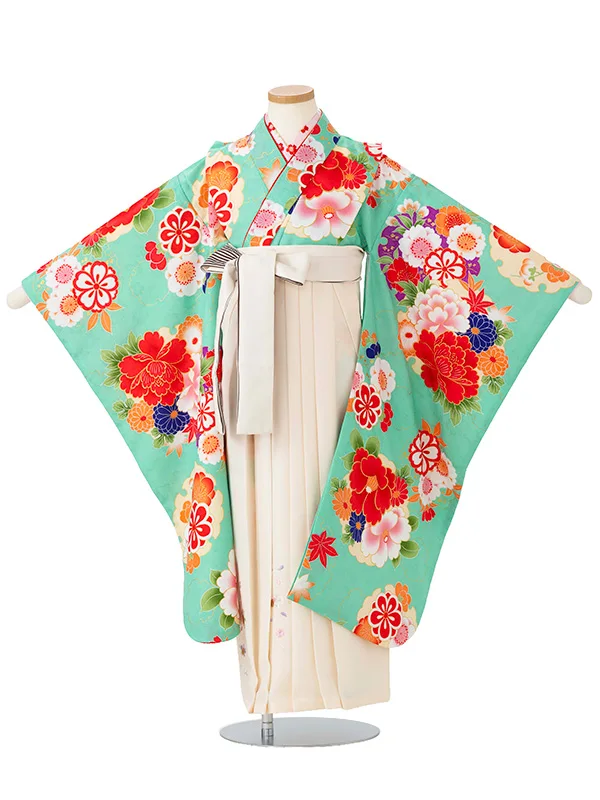 女児卒園袴【刺繍袴】椿　グリーン