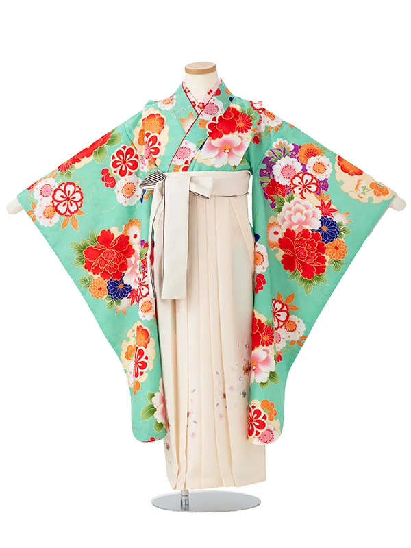 女児卒園袴【刺繍袴】椿　グリーン