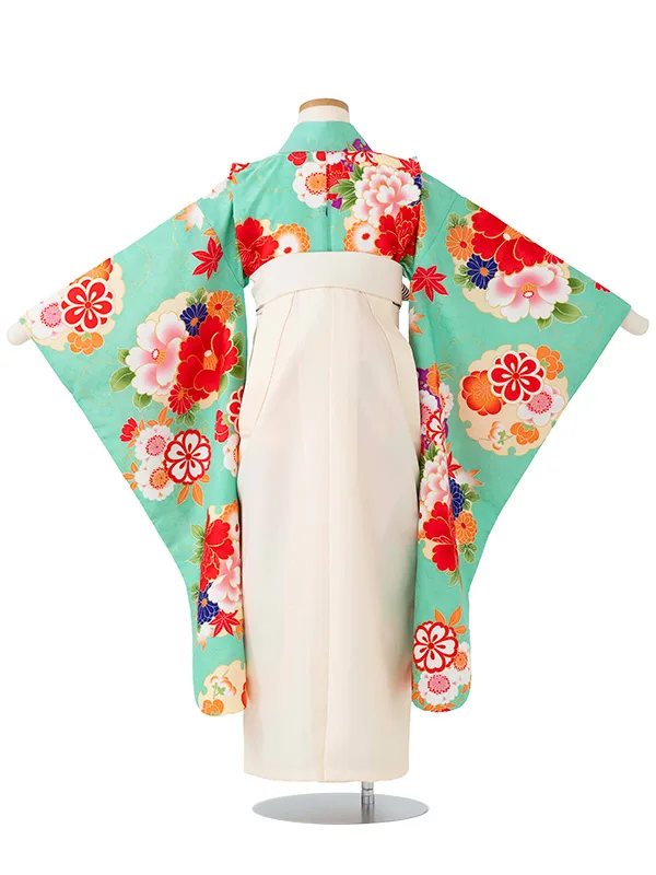 女児卒園袴【刺繍袴】椿　グリーン