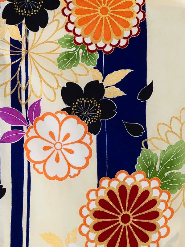 女児卒園袴【刺繍袴】ストライプ　紺クリーム