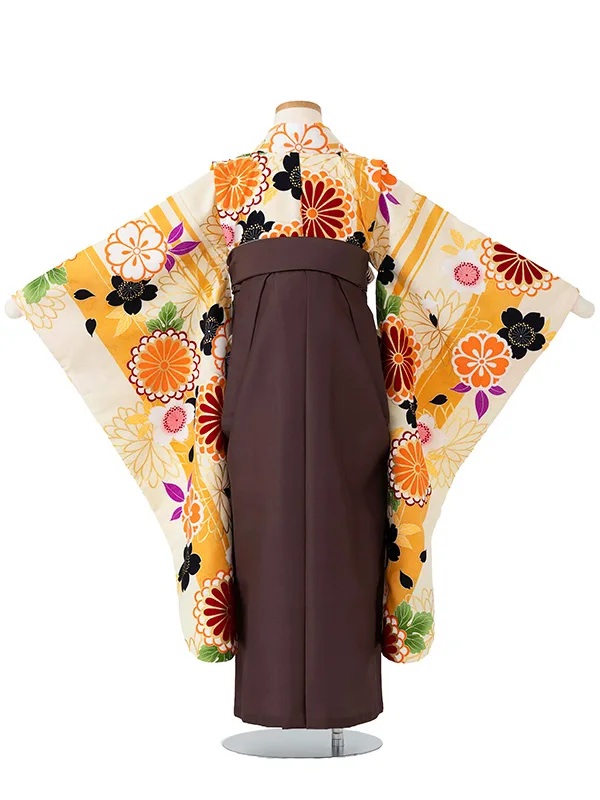 女児卒園袴【刺繍袴】ストライプ　黄クリーム