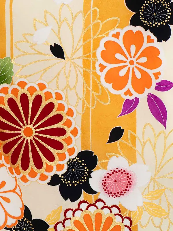 女児卒園袴【刺繍袴】ストライプ　黄クリーム