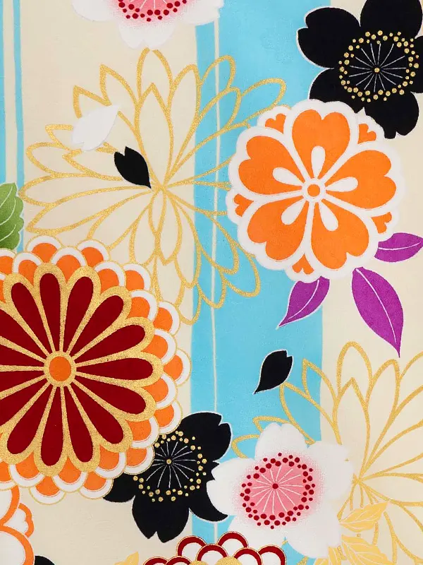 女児卒園袴【刺繍袴】ストライプ　ブルークリーム