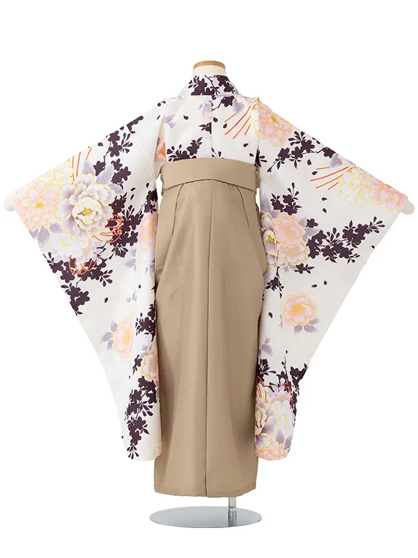 女児卒園袴【刺繍袴】桜シルエット　白