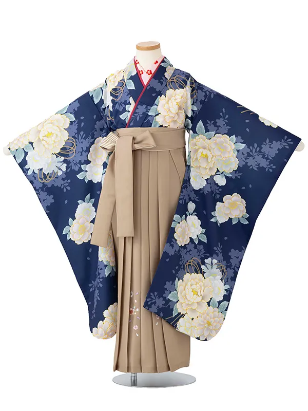 女児卒園袴【刺繍袴】桜シルエット　紺