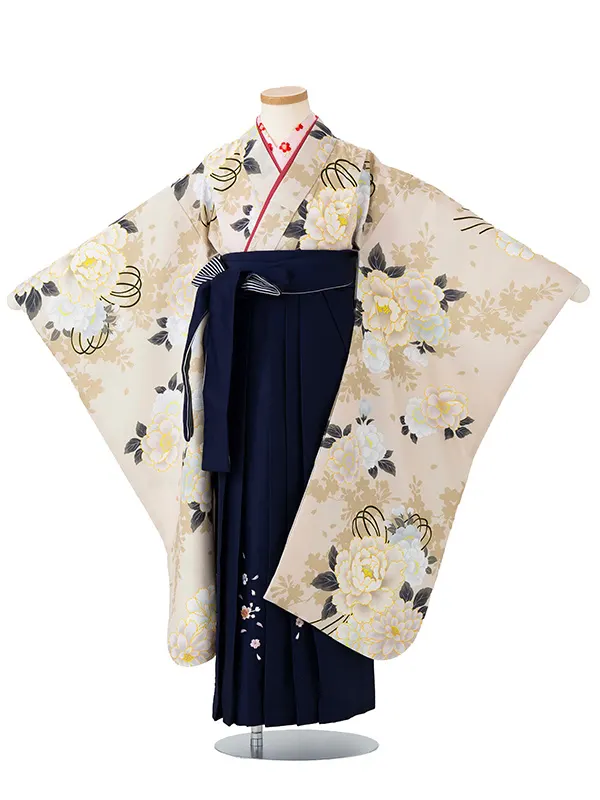 女児卒園袴【刺繍袴】桜シルエット　ベージュ