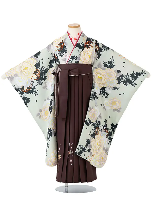 女児卒園袴【刺繍袴】桜シルエット　グリーン