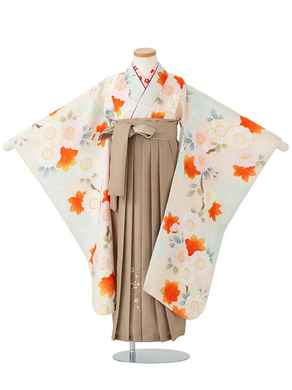 女児卒園袴【刺繍袴】桜もみじ　薄グリーン