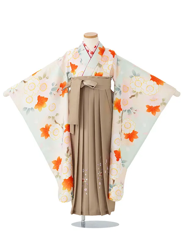 女児卒園袴【刺繍袴】桜もみじ　薄グリーン