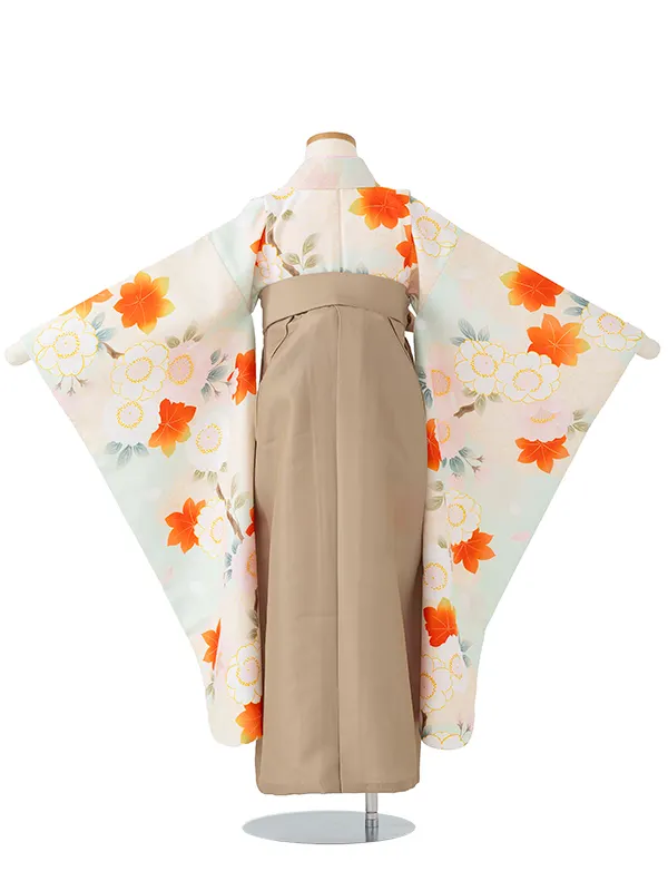 女児卒園袴【刺繍袴】桜もみじ　薄グリーン