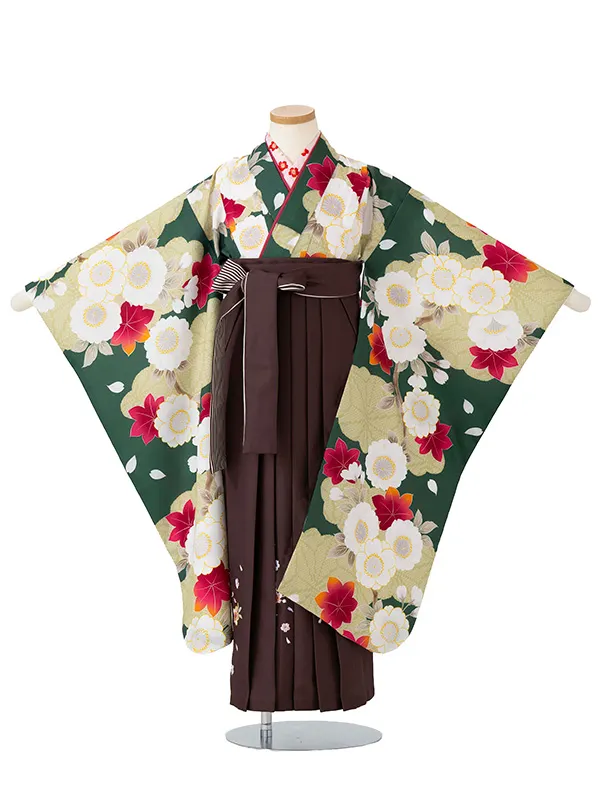 女児卒園袴【刺繍袴】桜もみじ　グリーン