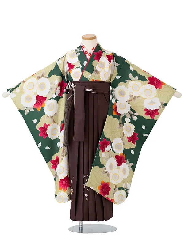 女児卒園袴【刺繍袴】桜もみじ　グリーン