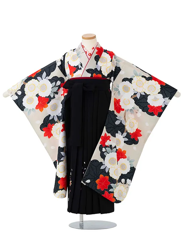 女児卒園袴【刺繍袴】桜もみじ　ベージュ