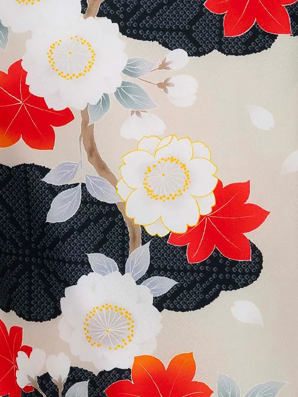 女児卒園袴【刺繍袴】桜もみじ　ベージュ