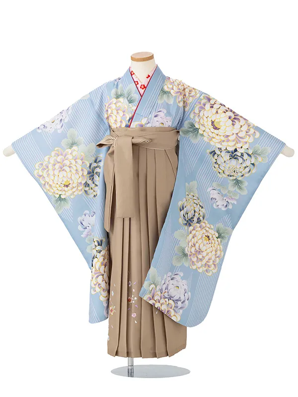 女児卒園袴【刺繍袴】乱菊シルエット　くすみブルー