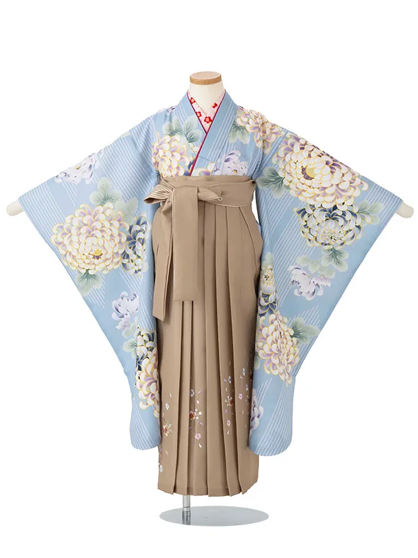 女児卒園袴【刺繍袴】乱菊シルエット　くすみブルー