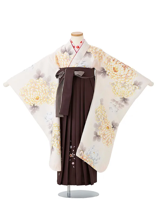 女児卒園袴【刺繍袴】乱菊シルエット　オフ